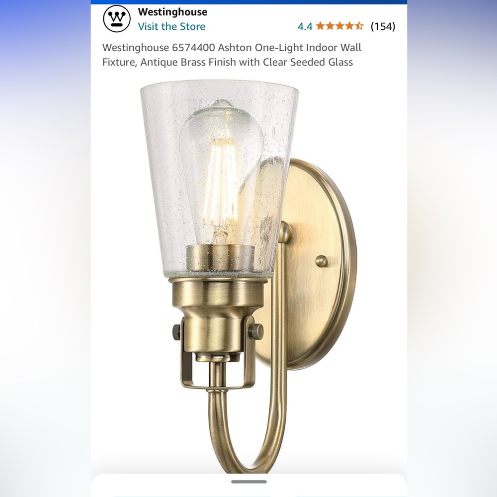 Westinghouse Antique Brass Wall Sconce with Clear Seeded Glass